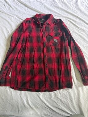 Fox Red and Black Plaid Long-Sleeve Button-Up Shirt